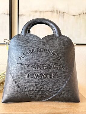Authentic Tiffany & Co. Return to Tiffany Viral Medium Black Leather Tote Bag